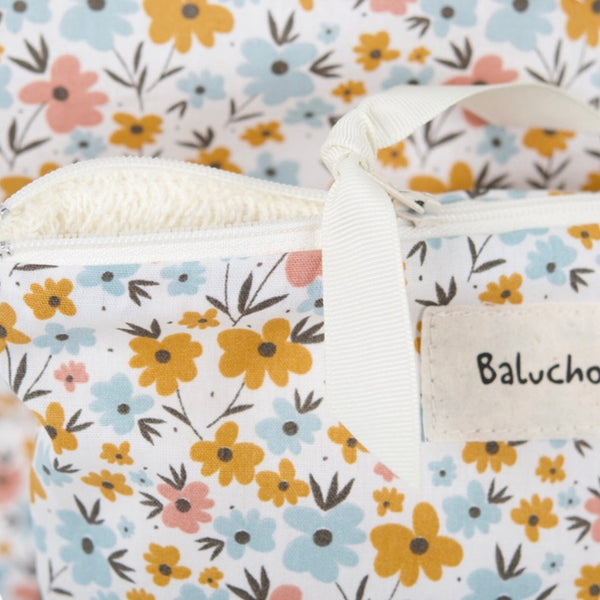 Moyen sac à cosmétiques - Fleurs bleues et ocres