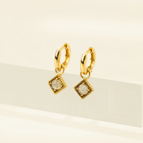 Boucles d'oreilles - Anneaux Eclipse or + pierre de lune