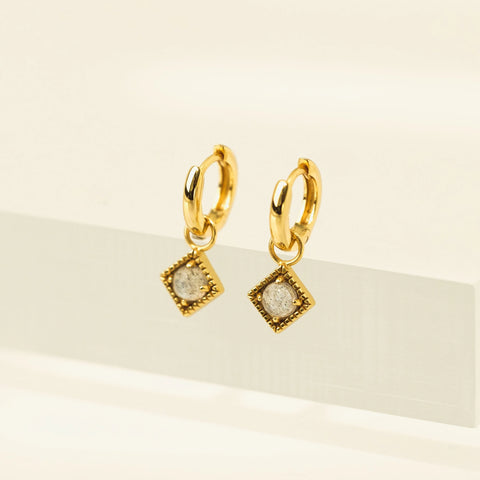 Boucles d'oreilles - Anneaux Eclipse or + pierre de lune