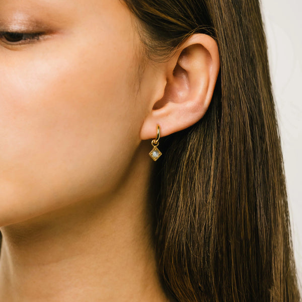 Boucles d'oreilles - Anneaux Eclipse or + pierre de lune