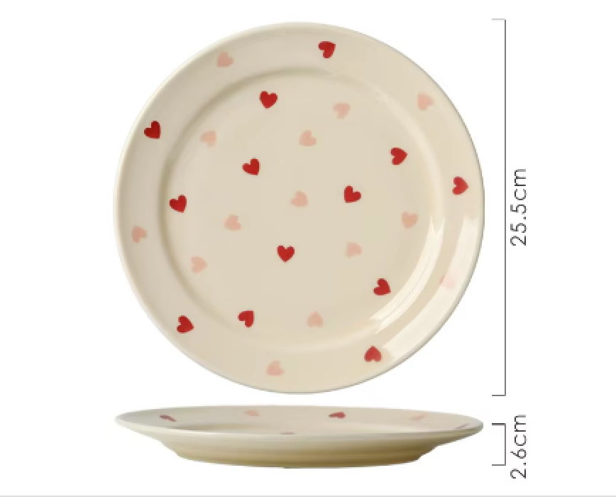 Grande assiette - Coeurs rouges et roses