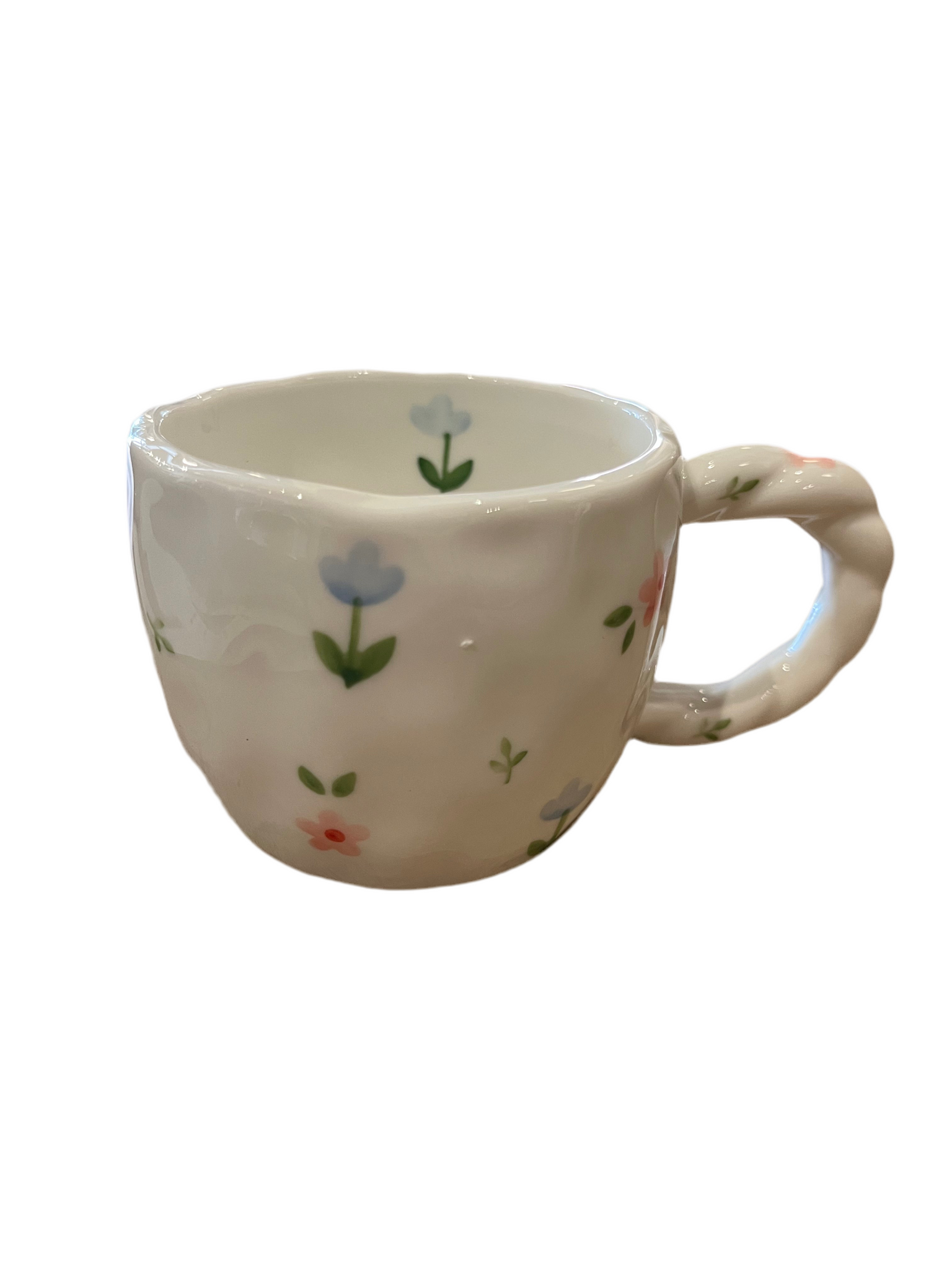 Tasse - Poignée torsadée tulipes bleues+fleurs roses