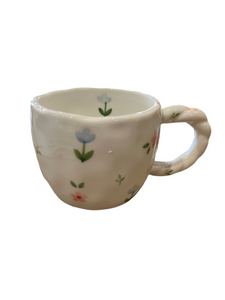 Tasse - Poignée torsadée tulipes bleues+fleurs roses