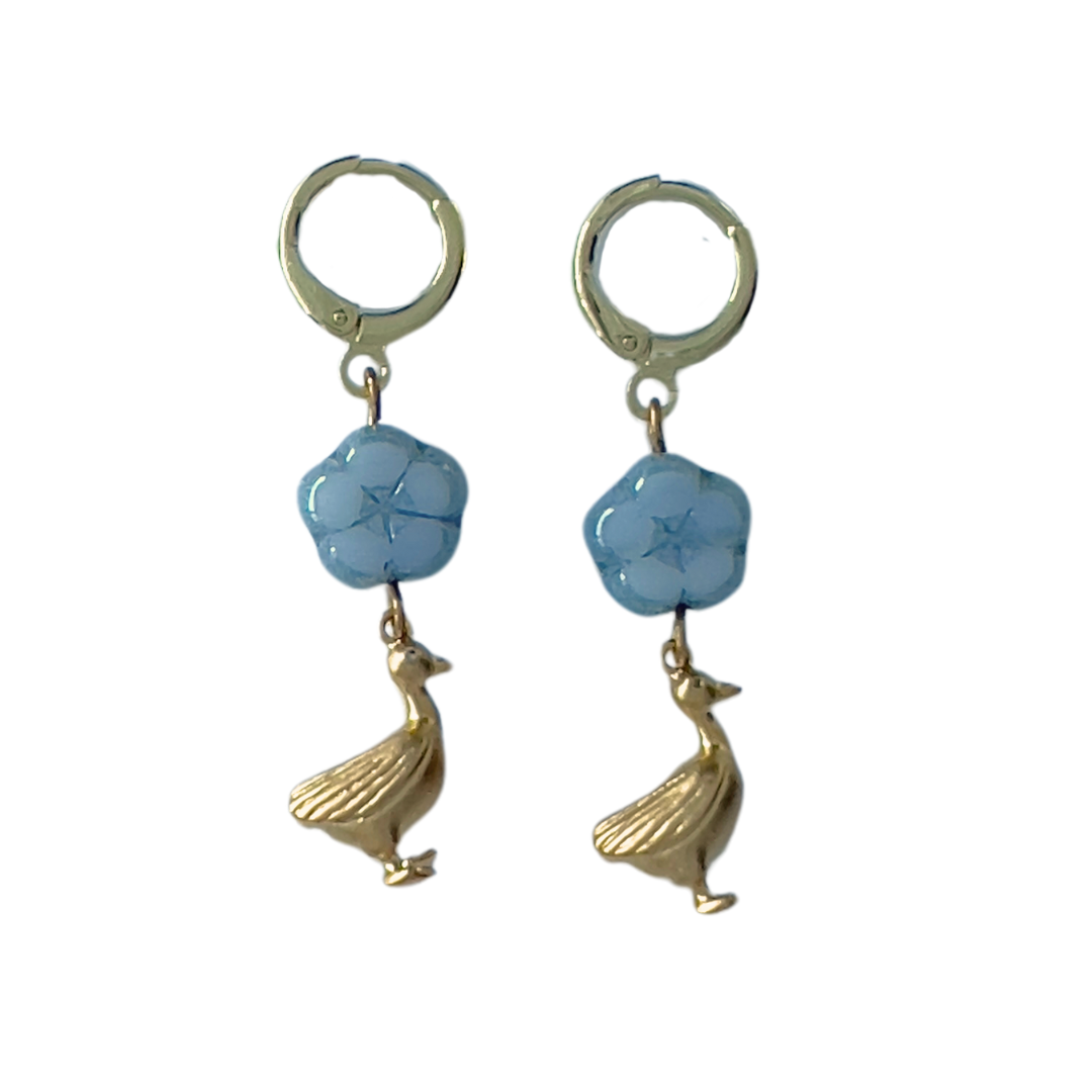 Boucles d’oreilles - Fleur bleue et canard