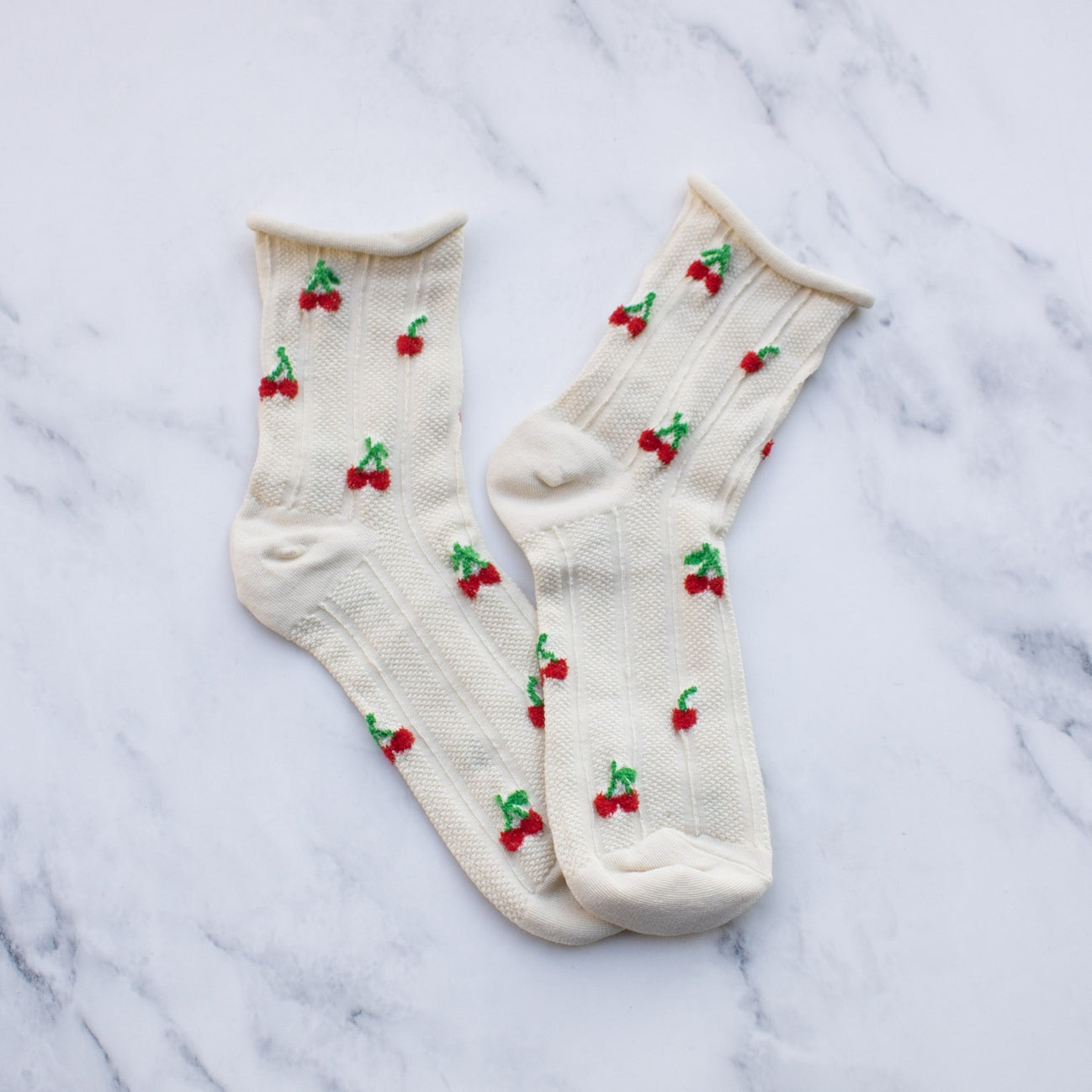 Bas - Vintage cherry socks oatmeal KRSK439
