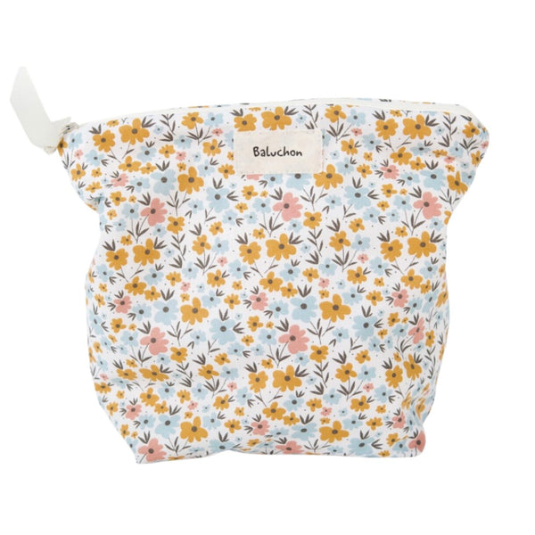 Moyen sac à cosmétiques - Fleurs bleues et ocres