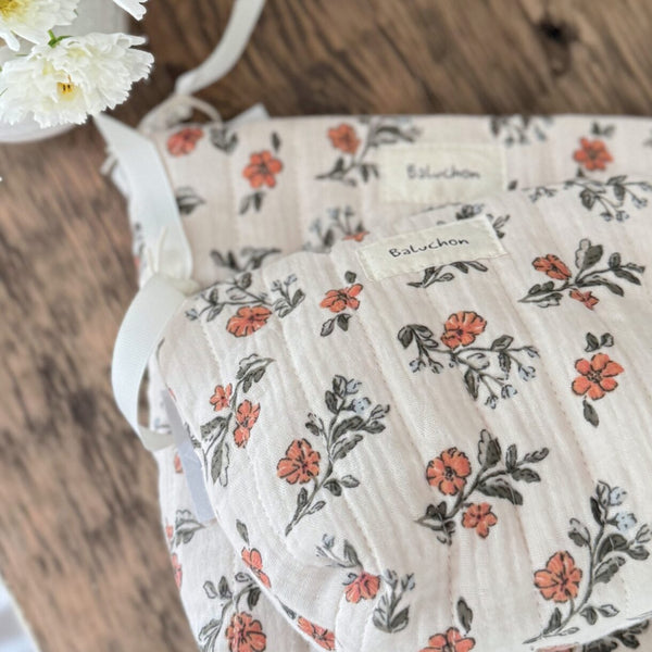 Petit sac à cosmétiques - Matelassé fleurs orangées