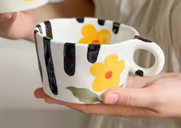 Tasse - Fleur jaune + rayures noires