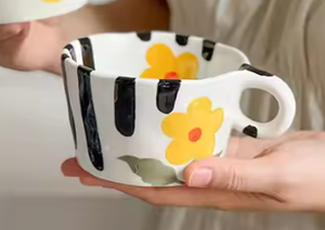 Tasse - Fleur jaune + rayures noires