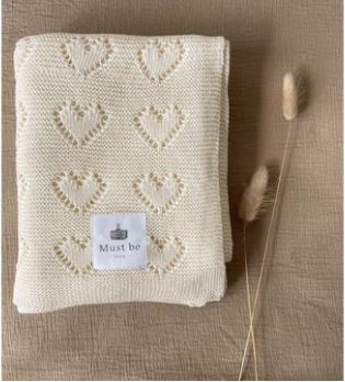 Couverture en tricot - Coeurs Ivoire