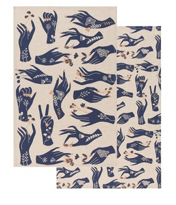 Ensemble de linges à vaisselle (2) - Mains bleues